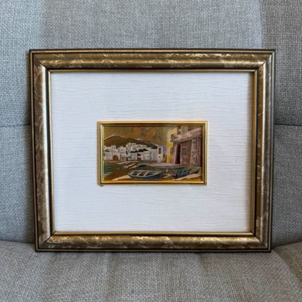 Italian Gold Foil Cromolitografia Miniature – Mediterranean Coastal Village